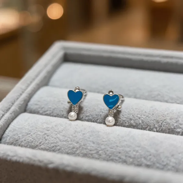 Enamel_Blue_Heart_Pearl_Huggie_Earrings