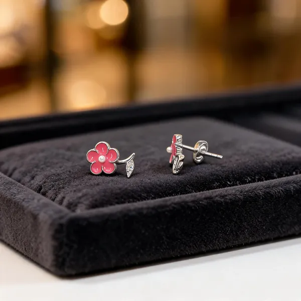 Pink_Enamel_Flower_Stud_Earrings