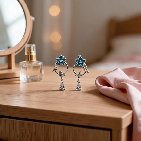 Enamel_Blue_Flower_Drop_Earrings
