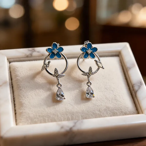 Enamel_Blue_Flower_Drop_Earrings