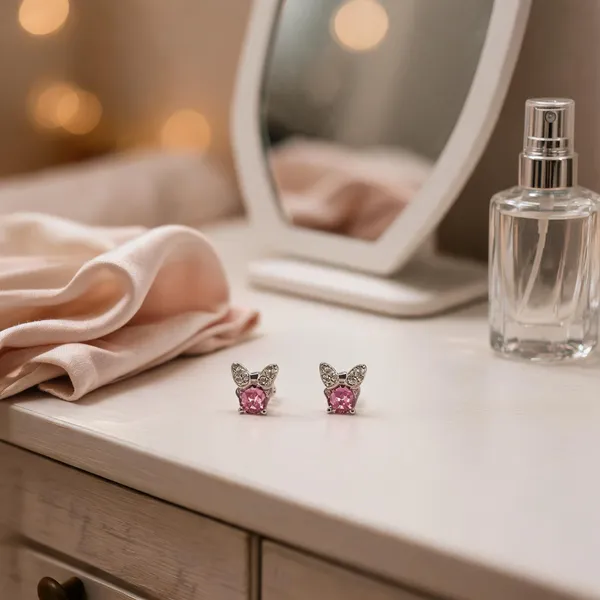 Whimsical_Pink_Butterfly_Studs_Green