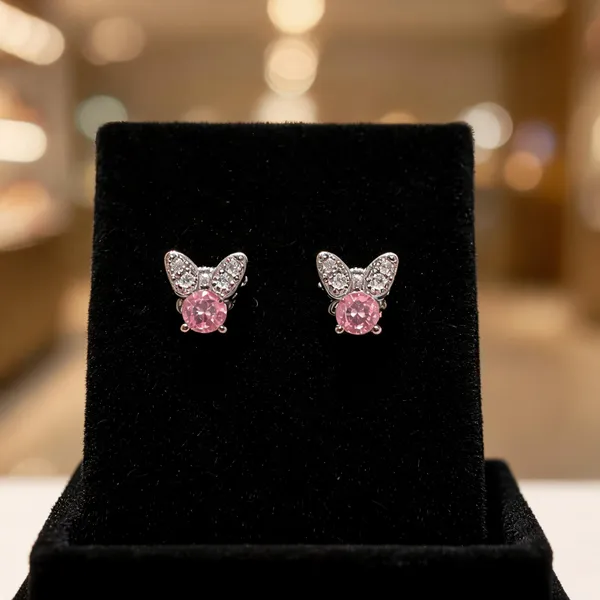 Whimsical_Pink_Butterfly_Studs_Green