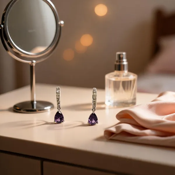 Pear_Drop_Huggie_Earrings_Purple
