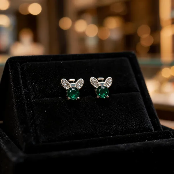 Bunny_Diamond_Look_Stud_Earrings_Green