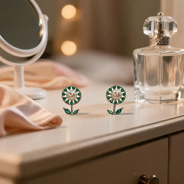 Blushing_Petal_Pearl_Flower_Studs_Green