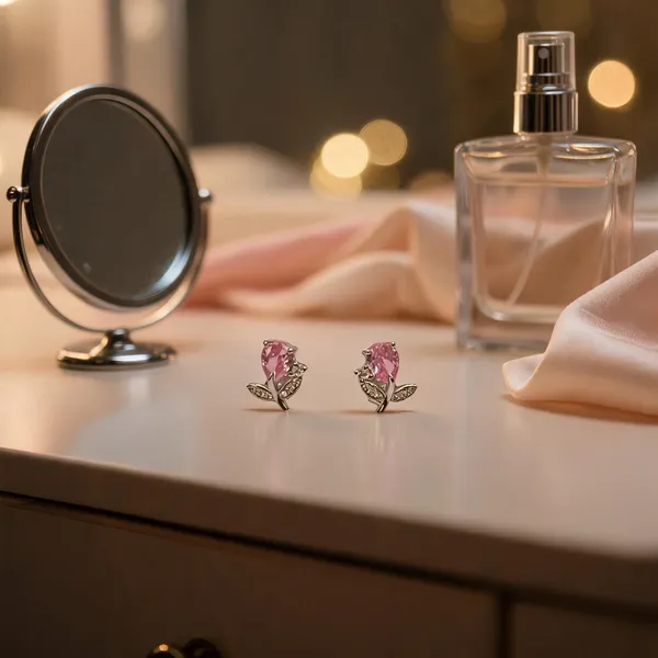 Delicate_Pink_Tulip_Stud_Earrings_Blue