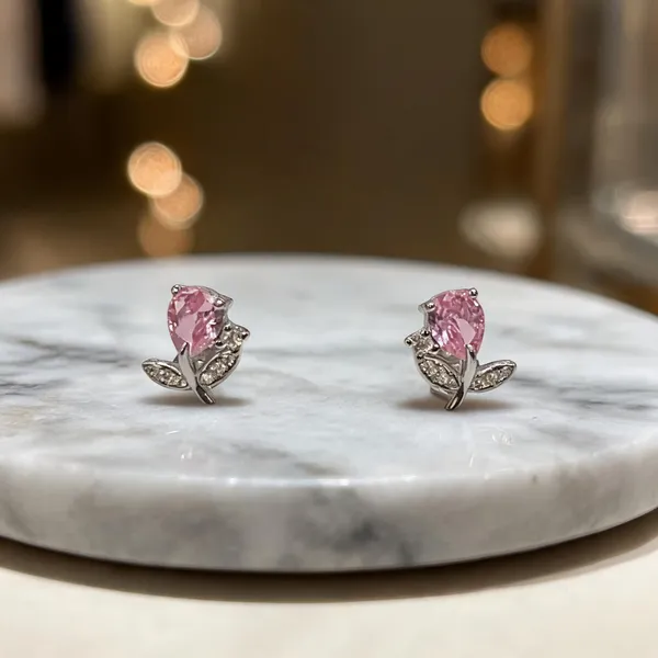 Delicate_Pink_Tulip_Stud_Earrings_Blue