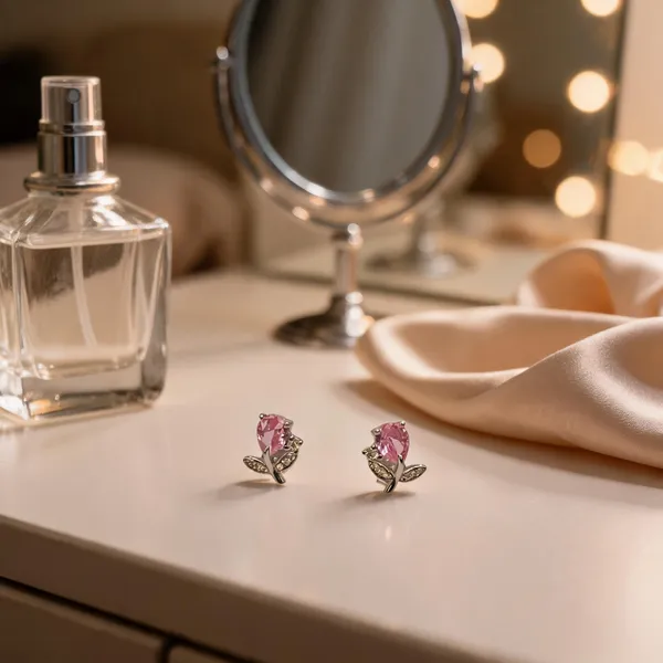 Delicate_Pink_Tulip_Stud_Earrings_Beige