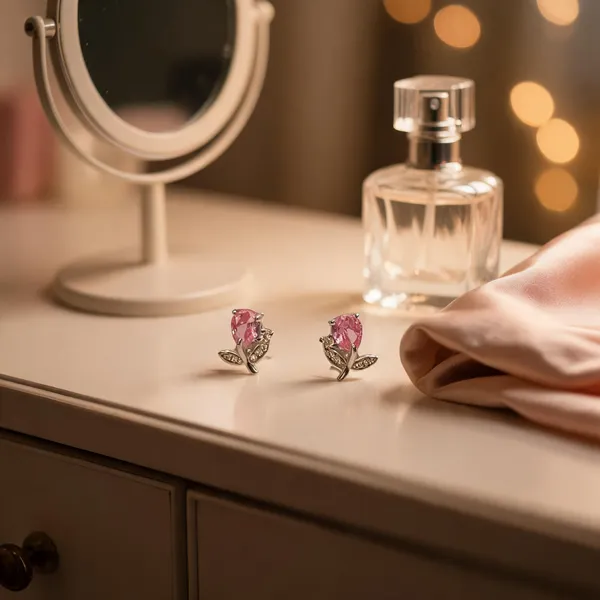 Delicate_Pink_Tulip_Stud_Earrings_White