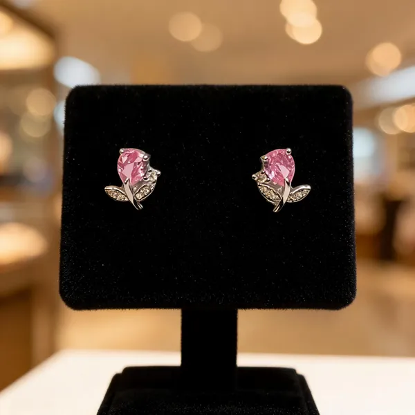 Delicate_Pink_Tulip_Stud_Earrings_Green