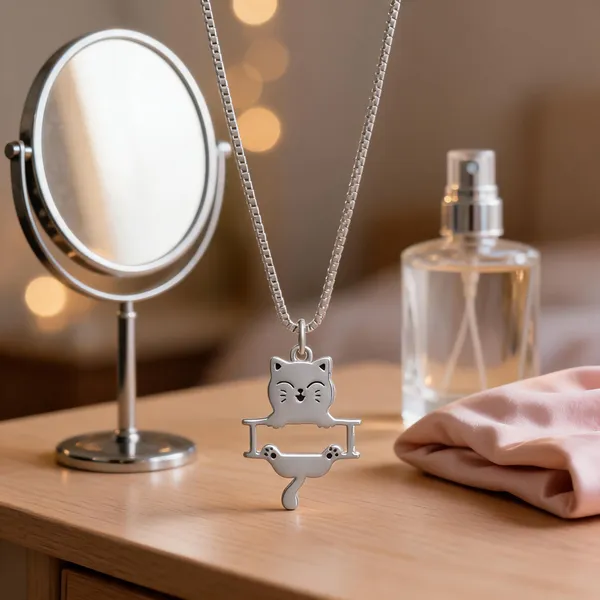 Silver_Playful_Cat_Outline_Pendant_Necklace