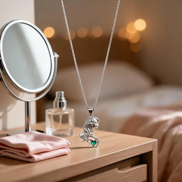 Silver_Emerald_Heart_Mermaid_Silhouette_Pendant_Necklace