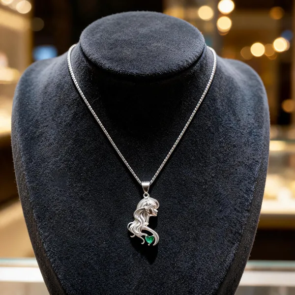 Silver_Emerald_Heart_Mermaid_Silhouette_Pendant_Necklace