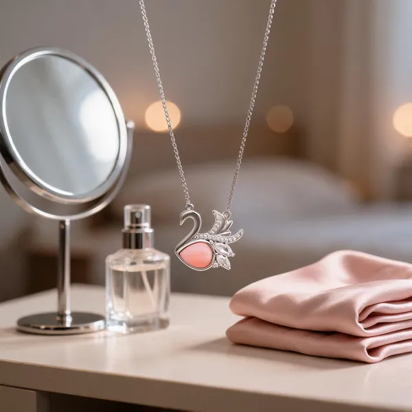 Silver_Sparkling_Swan_Pink_Stone_Necklace