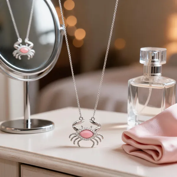 Silver_Pave_Pink_Oval_Crab_Necklace