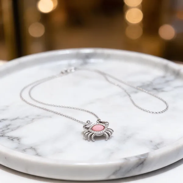 Silver_Pave_Pink_Oval_Crab_Necklace