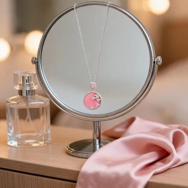 Silver_Botanical_Floral_Pink_Disc_Necklace