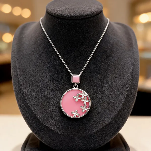 Silver_Botanical_Floral_Pink_Disc_Necklace