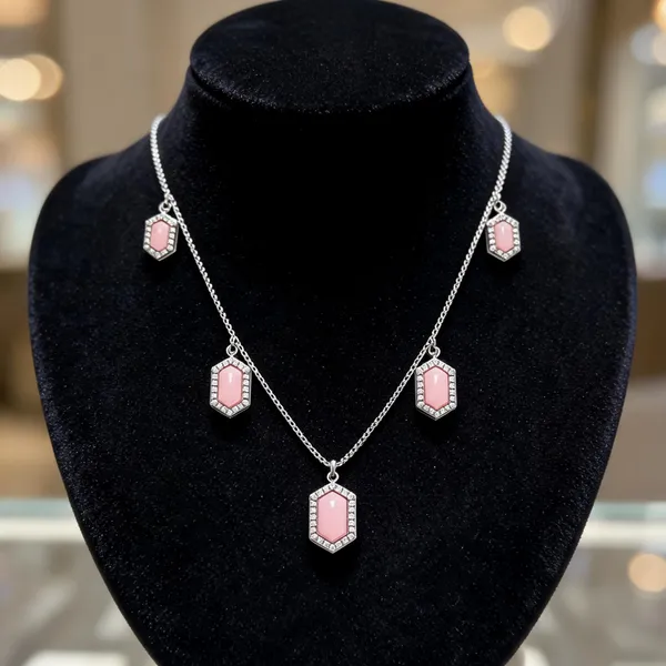 Silver_Five_Hexagon_Pink_Gem_Necklace