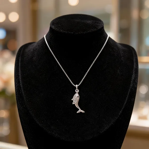 Encrusted_Dolphin_Motif_Silver_Pendant_Necklace