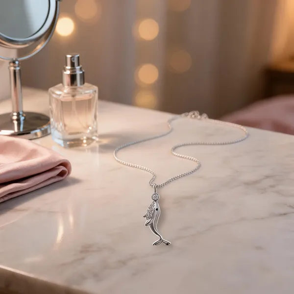 Encrusted_Dolphin_Motif_Silver_Pendant_Necklace