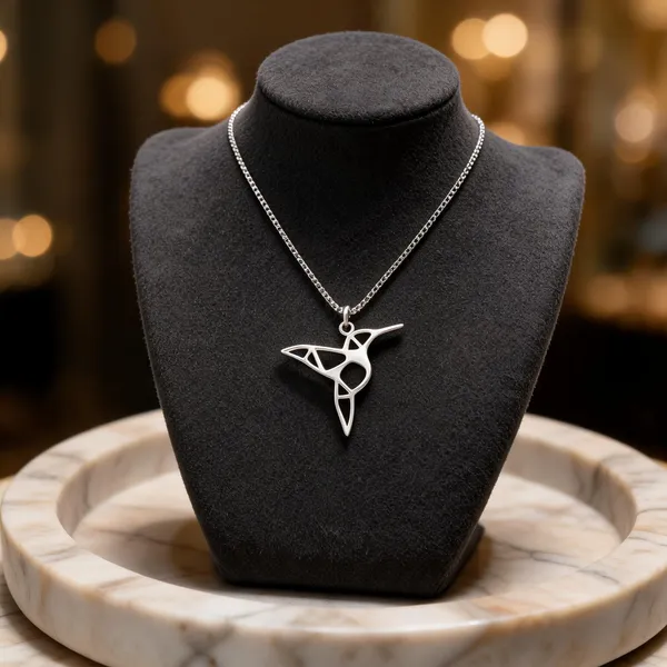 Geometric_Origami_Hummingbird_Silver_Pendant_Necklace