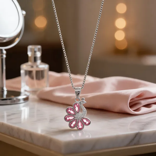 Pink_Stone_Peacock_Feather_Silver_Pendant