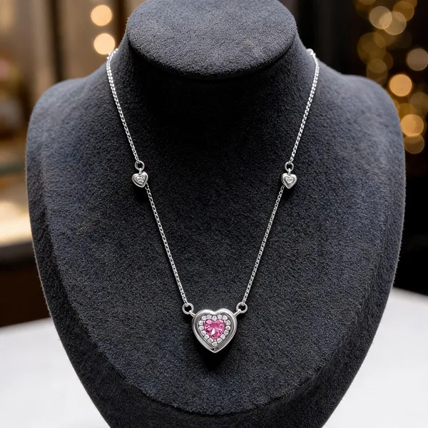 Pink_Cz_Heart_Halo_Silver_Necklace