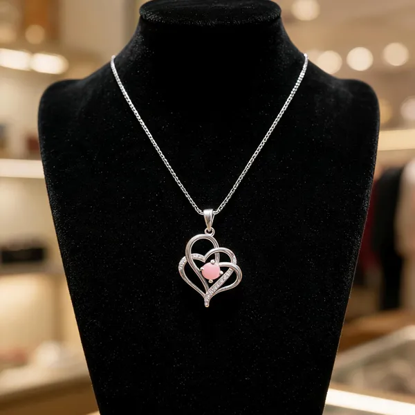 Intertwined_Heart_Pink_Gemstone_Silver_Necklace