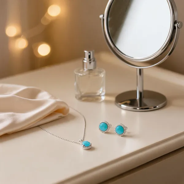 Larimar_Halo_Round_Silver_Pendant_Necklace_With_Earrings