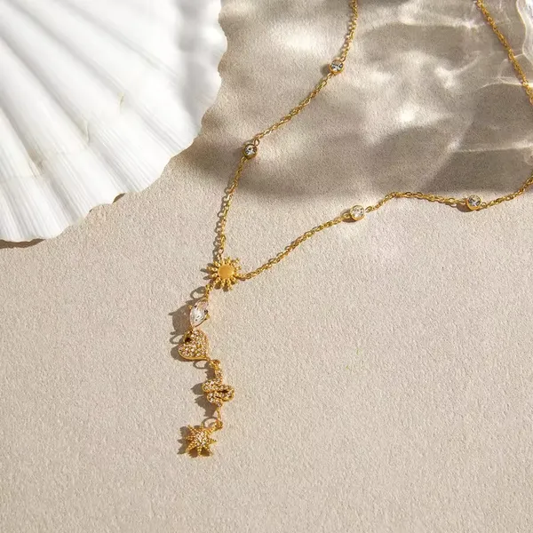 Y_Drop_Charm_Necklace__Necklace_gold_Stainless_steel