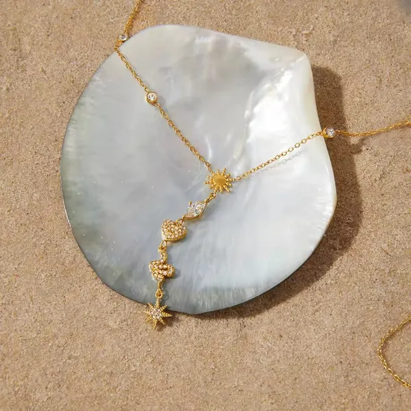 Y_Drop_Charm_Necklace__Necklace_gold_Stainless_steel