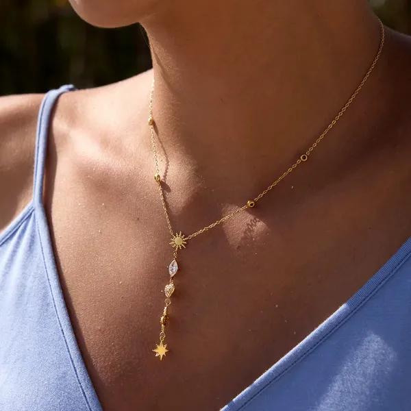 Y_Drop_Charm_Necklace__Necklace_gold_Stainless_steel