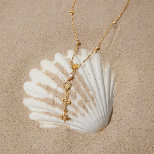Y_Drop_Charm_Necklace__Necklace_gold_Stainless_steel