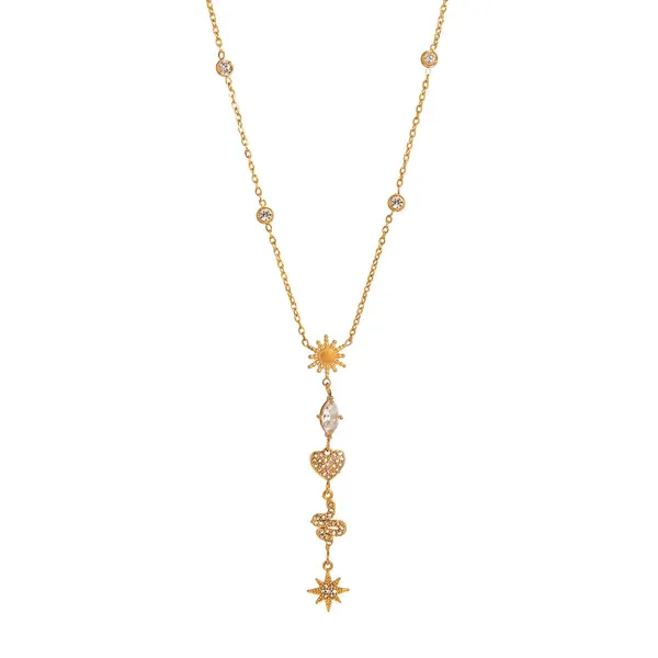 Y_Drop_Charm_Necklace__Necklace_gold_Stainless_steel