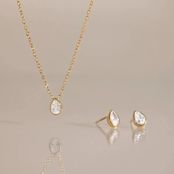 Teardrop_Crystal_Jewelry_Set__Pendant__gold_Stainless_steel