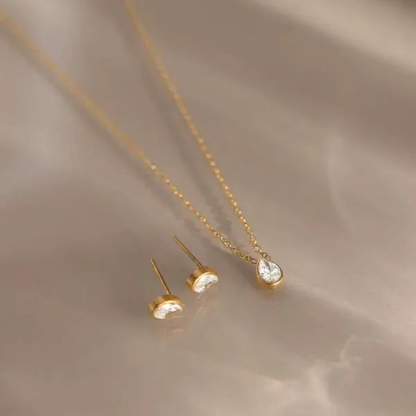 Teardrop_Crystal_Jewelry_Set__Pendant__gold_Stainless_steel