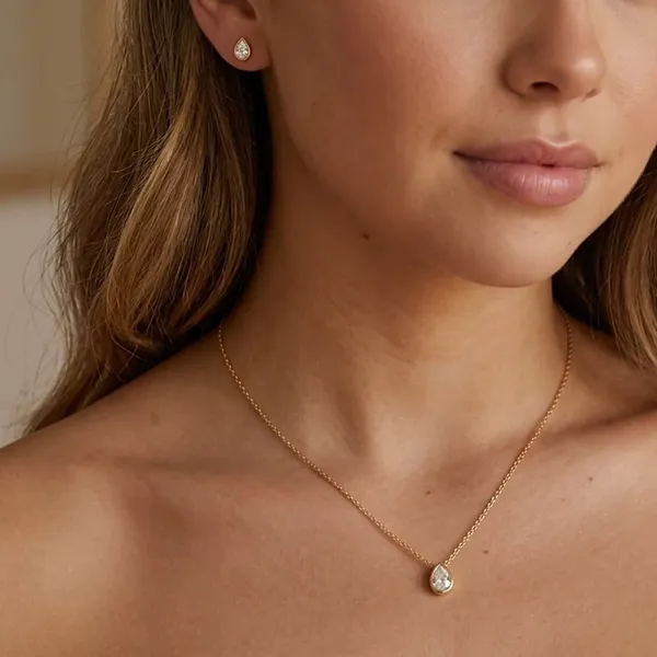 Teardrop_Crystal_Jewelry_Set__Pendant__gold_Stainless_steel