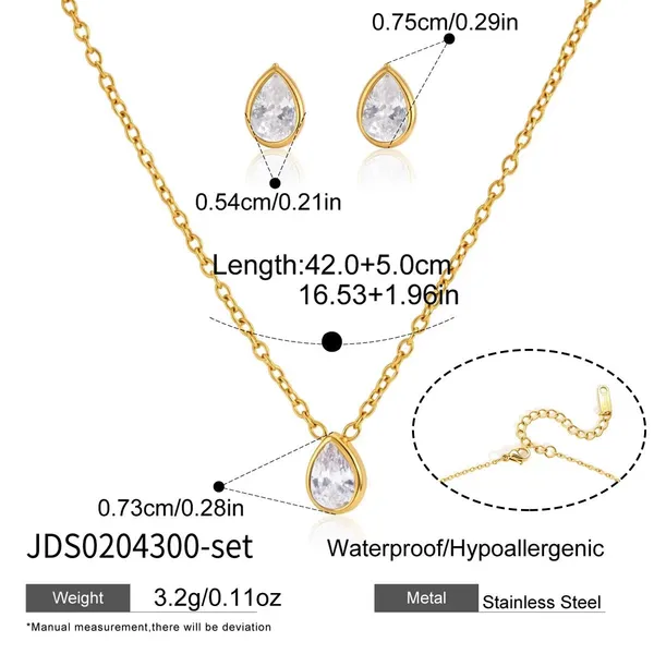 Teardrop_Crystal_Jewelry_Set__Pendant__gold_Stainless_steel