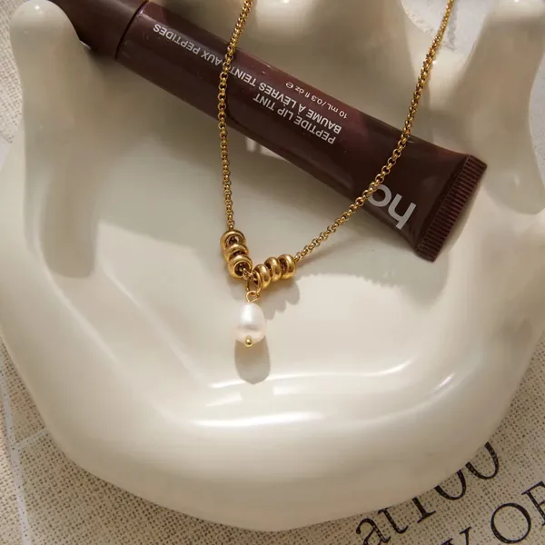 Golden_Bead_Pearl_Drop_Necklace__Necklace_gold_Stainless_steel