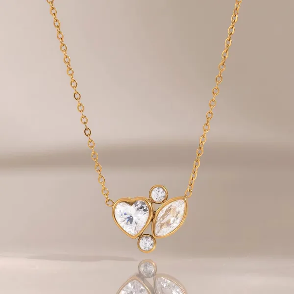 Floral_Heart_Crystal_Necklace__Necklace_gold_Stainless_steel