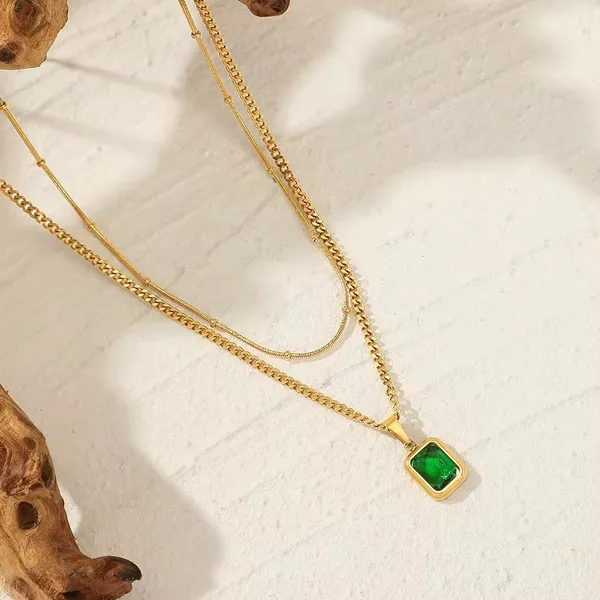 Emerald_Layered_Necklace__Necklace_gold_Stainless_steel