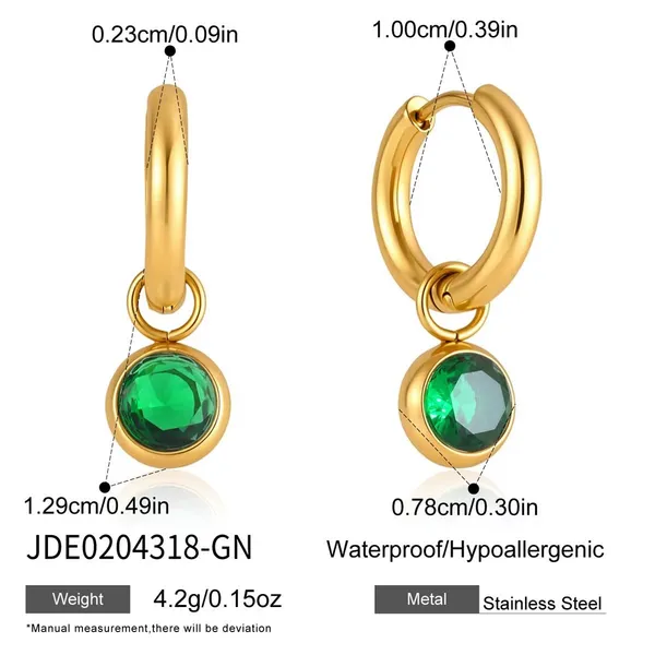 Colorful_Huggie_Hoop_Earrings_Green_Earrings_Green_gold_Stainless_steel