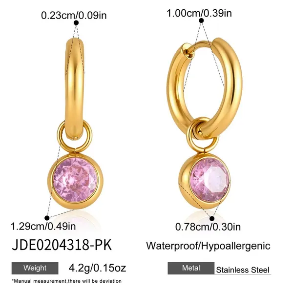 Colorful_Huggie_Hoop_Earrings_Pink_Earrings_Pink_gold_Stainless_steel
