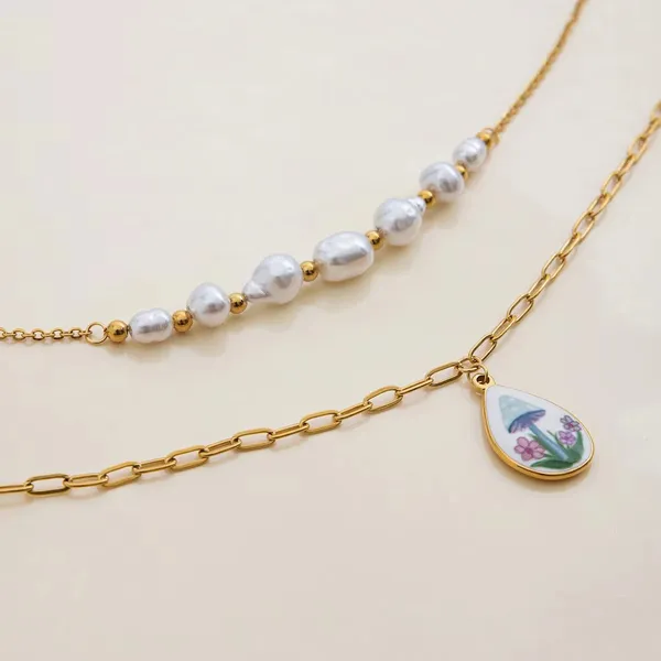 Paint_Drop_Pearls_Set__necklace_gold_Stainless_steel