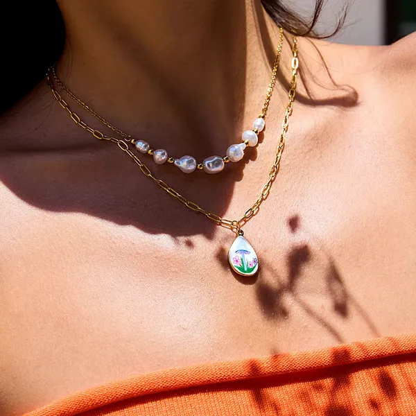 Paint_Drop_Pearls_Set__necklace_gold_Stainless_steel