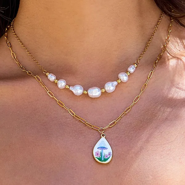Paint_Drop_Pearls_Set__necklace_gold_Stainless_steel