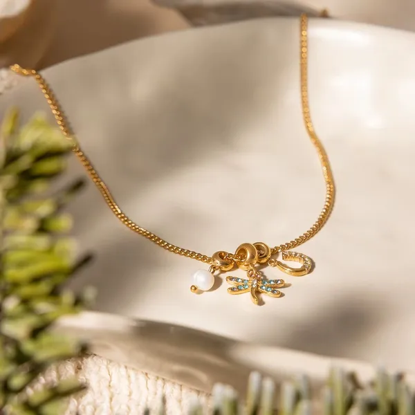 Dragonfly_Charm_Necklace__Necklace_gold_Stainless_steel