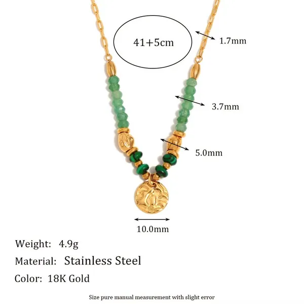 Beaded_Coin_Necklace__Necklace_gold_green_Stainless_steel