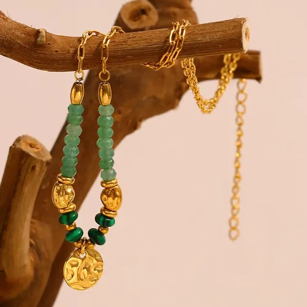 Beaded_Coin_Necklace__Necklace_gold_green_Stainless_steel